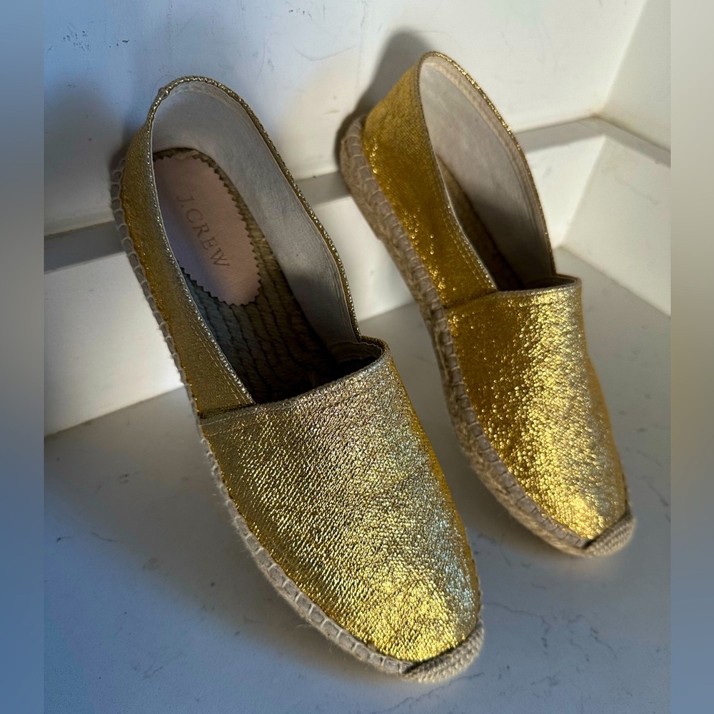 NWT JCREW Made-in-Spain espadrille flats in metallic canvas sz 10.5